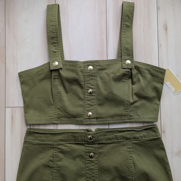 Michael Kors denim skirt set smoky olive XL zipper