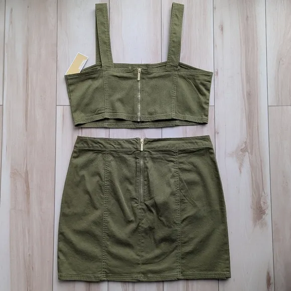Michael Kors denim skirt set smoky olive XL zipper