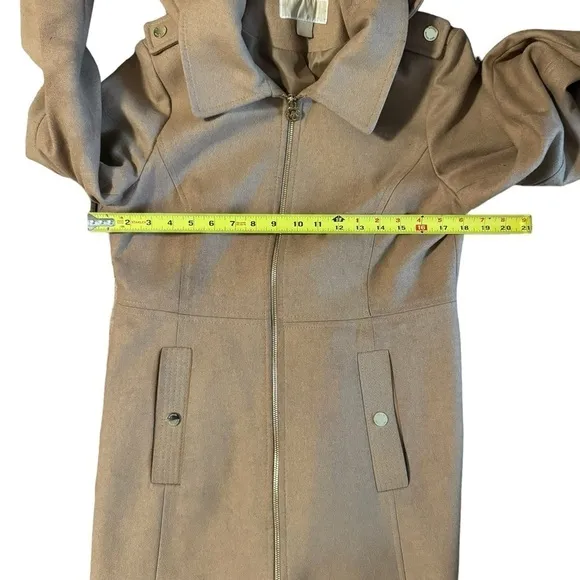 Michael Kors Womens M Beige Camel Tan Wool Blend Trench Overcoat Detachable Hood