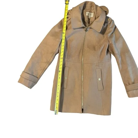 Michael Kors Womens M Beige Camel Tan Wool Blend Trench Overcoat Detachable Hood