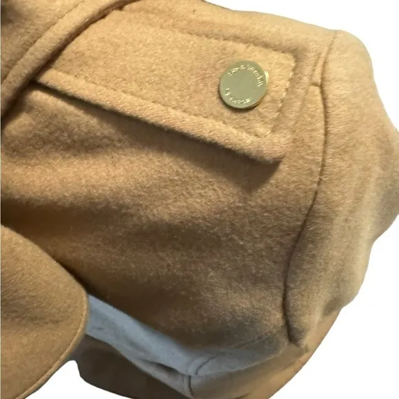 Michael Kors Womens M Beige Camel Tan Wool Blend Trench Overcoat Detachable Hood