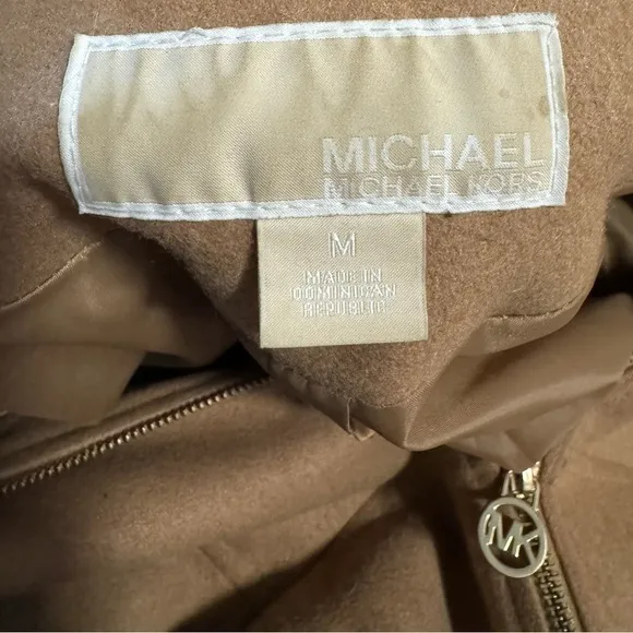 Michael Kors Womens M Beige Camel Tan Wool Blend Trench Overcoat Detachable Hood