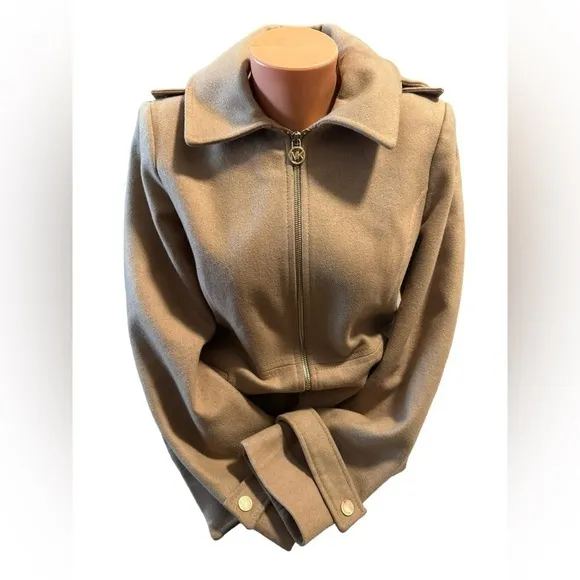 Michael Kors Womens M Beige Camel Tan Wool Blend Trench Overcoat Detachable Hood