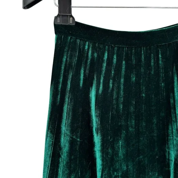 Midi Skirt Size Large A-Line Emerald Green Velvet High Waist Goth Witchy