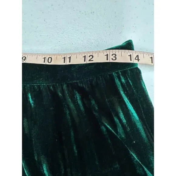 Midi Skirt Size Large A-Line Emerald Green Velvet High Waist Goth Witchy