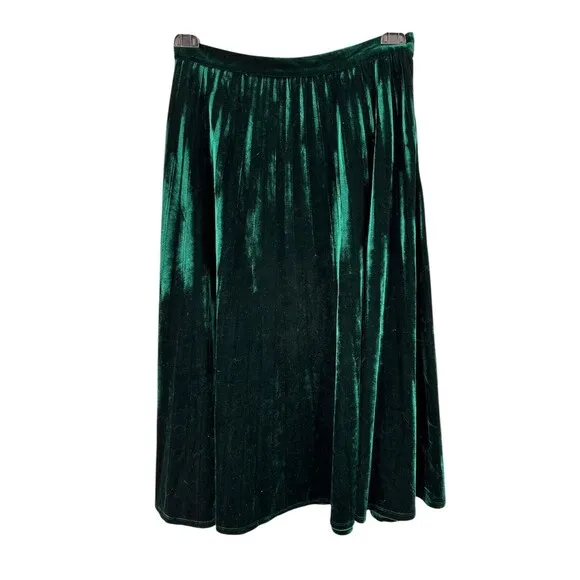 Midi Skirt Size Large A-Line Emerald Green Velvet High Waist Goth Witchy