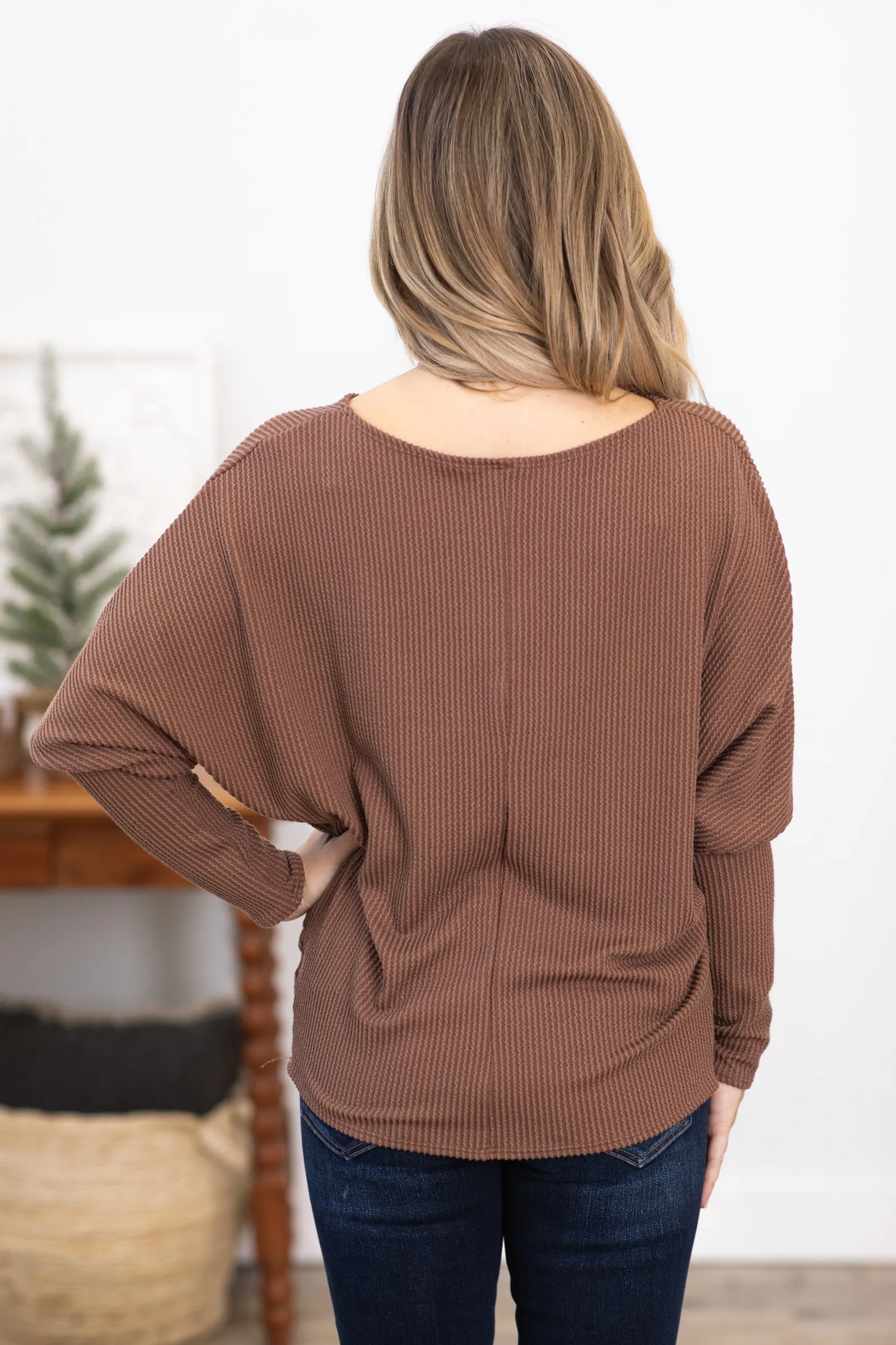 Mocha Boat Neck Dolman Sleeve Top