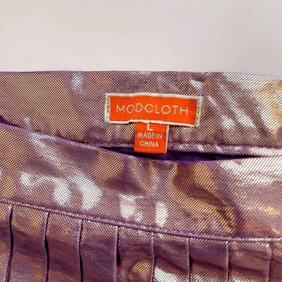 ModCloth Metallic Purple Pink Shimmer Pleated Mini Skirt L