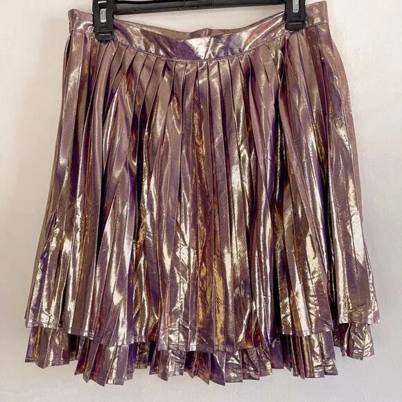 ModCloth Metallic Purple Pink Shimmer Pleated Mini Skirt L