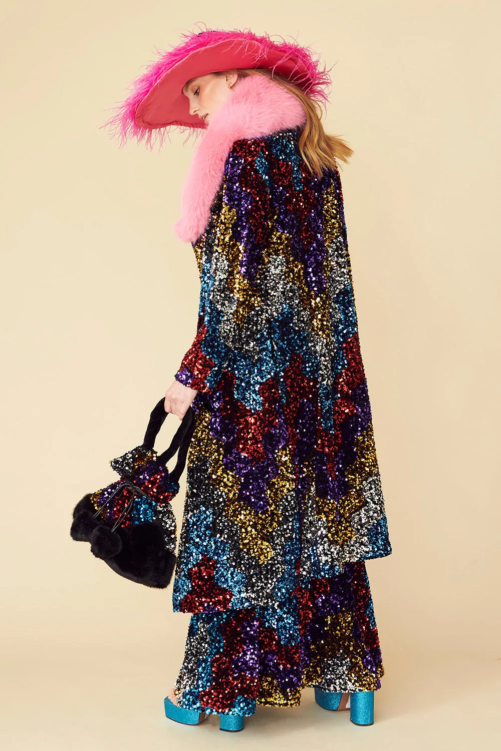 Multi Colored Bamboo Sequin Trench Coat