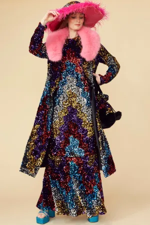 Multi Colored Bamboo Sequin Trench Coat
