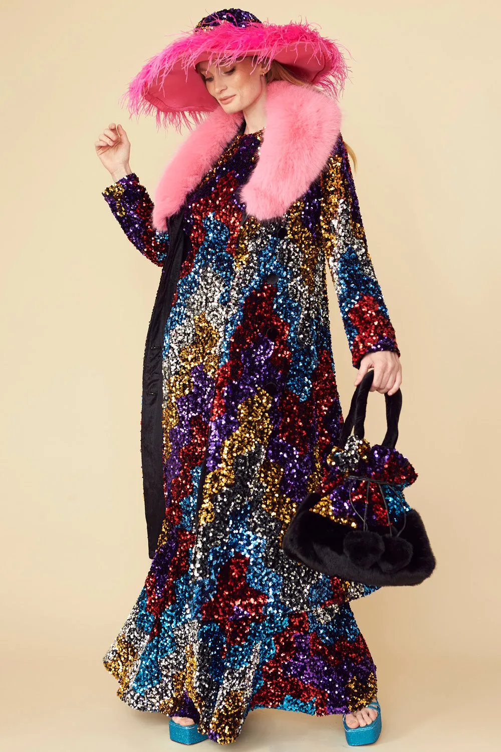Multi Colored Bamboo Sequin Trench Coat
