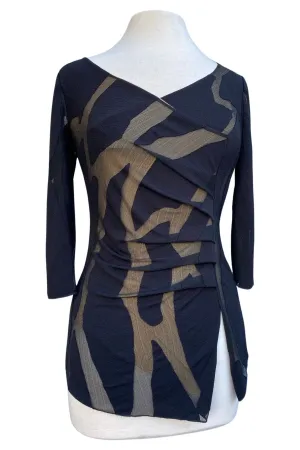 MYCALA Crossover Neck with Pleated Side 3/4 Sleeves  Top
