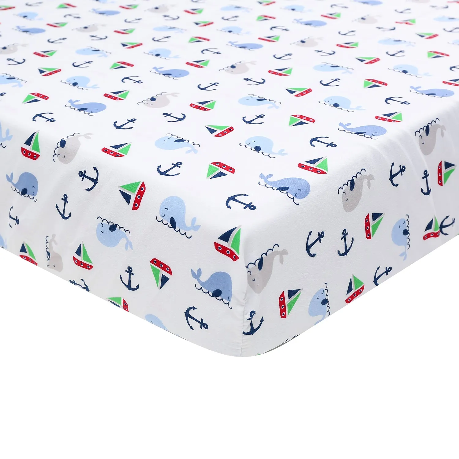 Nautical 5-piece crib bedding set with sailboat, octopus, whale