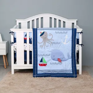 Nautical 5-piece crib bedding set with sailboat, octopus, whale