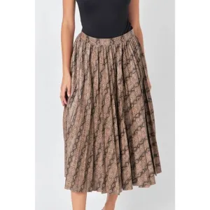NEW ENDLESS ROSE snake print pleated midi skirt in animal