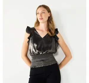 Nine West Womens Sleeveless Ruffle Smocked Hem Top WW23W224RS