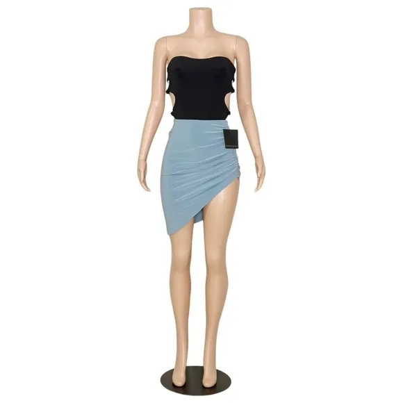 NORMA KAMALI Side Drape Mini Skirt, Soft Blue, Small