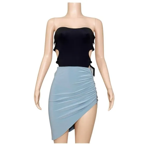 NORMA KAMALI Side Drape Mini Skirt, Soft Blue, Small