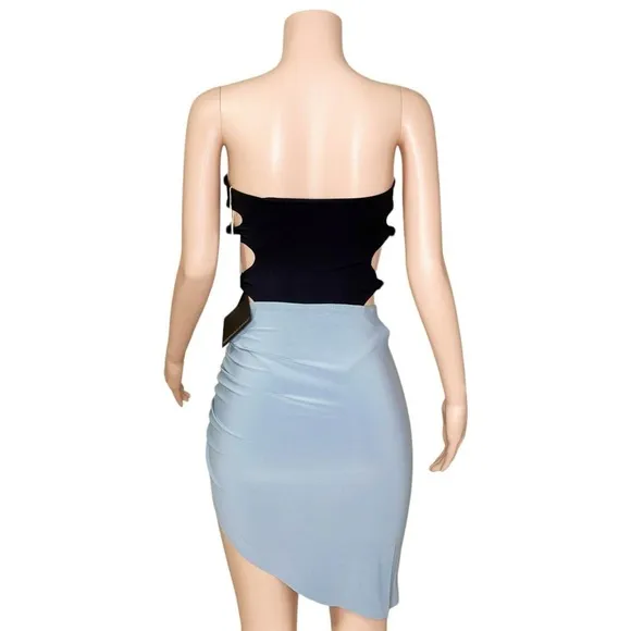 NORMA KAMALI Side Drape Mini Skirt, Soft Blue, Small