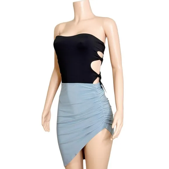 NORMA KAMALI Side Drape Mini Skirt, Soft Blue, Small