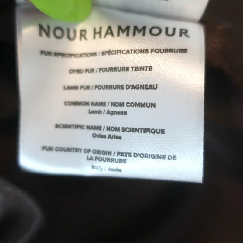 Nour Hammour Uptown Girl Shearling Collar Leather Trench Coat Dark Brown Size 38