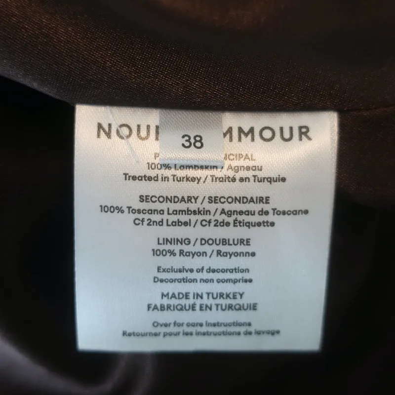 Nour Hammour Uptown Girl Shearling Collar Leather Trench Coat Dark Brown Size 38