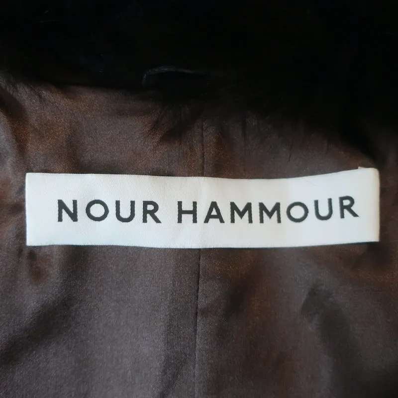 Nour Hammour Uptown Girl Shearling Collar Leather Trench Coat Dark Brown Size 38