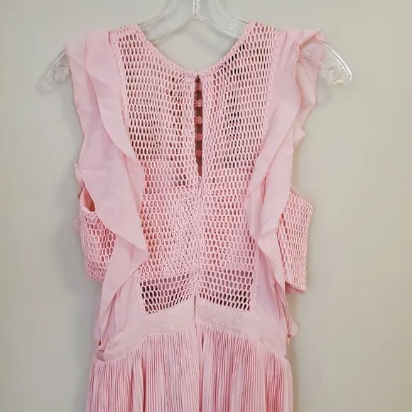 NWT APART Maxi Dress Size 4 Mesh Macrame look top flutter sleeves Bandeau slip