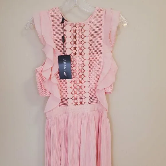 NWT APART Maxi Dress Size 4 Mesh Macrame look top flutter sleeves Bandeau slip