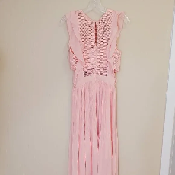 NWT APART Maxi Dress Size 4 Mesh Macrame look top flutter sleeves Bandeau slip