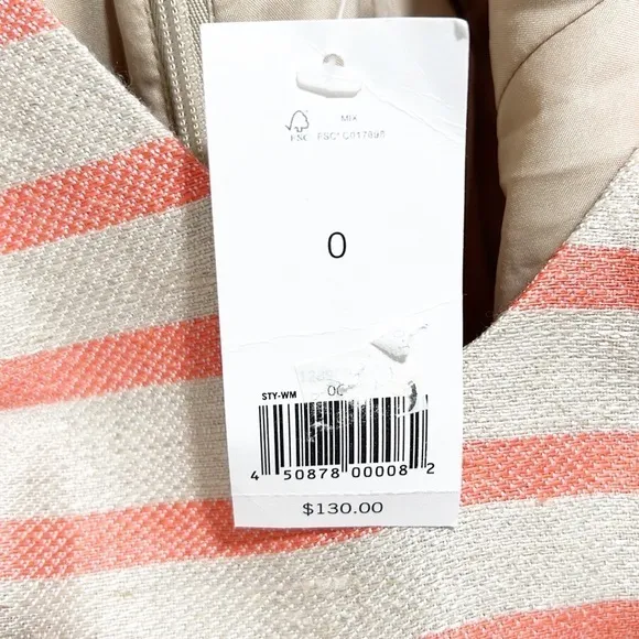 NWT Banana Republic Stripe Fit and Flare Dress Orange &amp;‎ Tan Linen Blend size 0