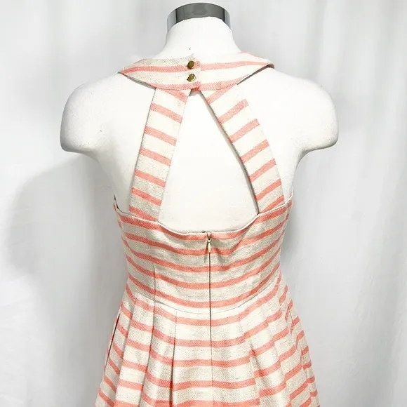 NWT Banana Republic Stripe Fit and Flare Dress Orange &amp;‎ Tan Linen Blend size 0