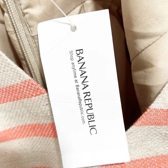 NWT Banana Republic Stripe Fit and Flare Dress Orange &amp;‎ Tan Linen Blend size 0
