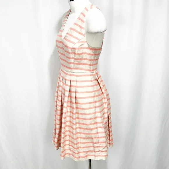 NWT Banana Republic Stripe Fit and Flare Dress Orange &amp;‎ Tan Linen Blend size 0