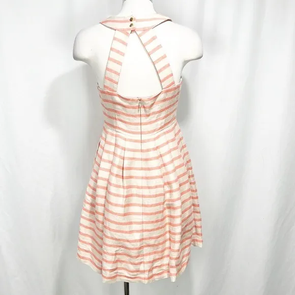 NWT Banana Republic Stripe Fit and Flare Dress Orange &amp;‎ Tan Linen Blend size 0
