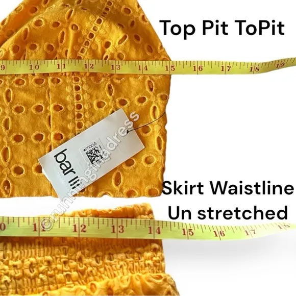 NWT BAR Ill Yellow Eyelet Tiered Skirt &amp; Eyelet Smocked Crop Top Set Size Medium