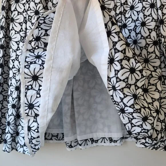 NWT Brooks Brothers Womens Black White Floral Embroidered Eyelet A Line Skirt 2