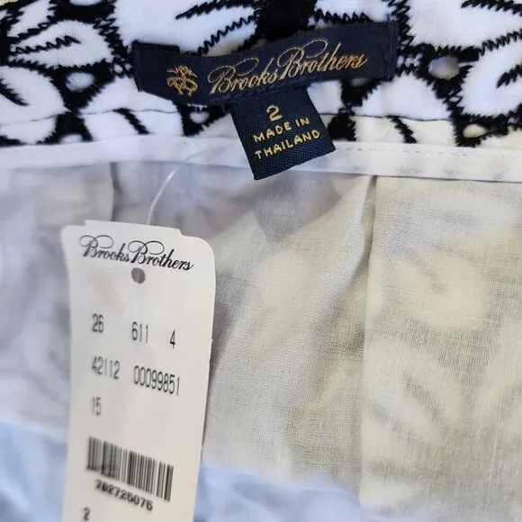 NWT Brooks Brothers Womens Black White Floral Embroidered Eyelet A Line Skirt 2