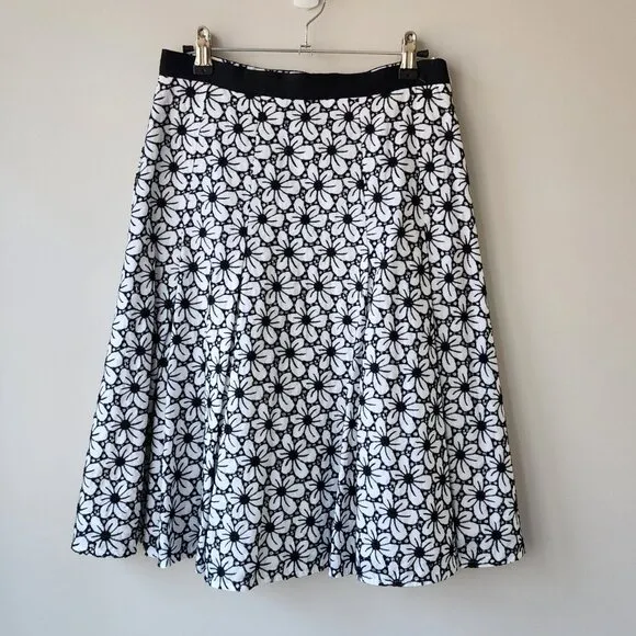 NWT Brooks Brothers Womens Black White Floral Embroidered Eyelet A Line Skirt 2