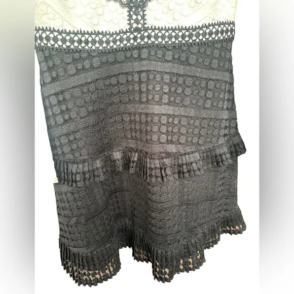 NWT Gianni Bini Lace Black &amp; White Pleated Tiered Dress MSRP $139 Size Medium