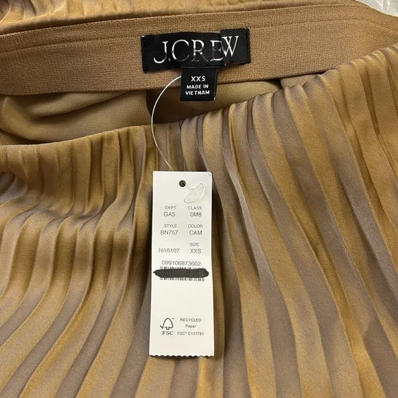 NWT J. Crew Gwyneth pleated midi slip skirt in Camel BN757