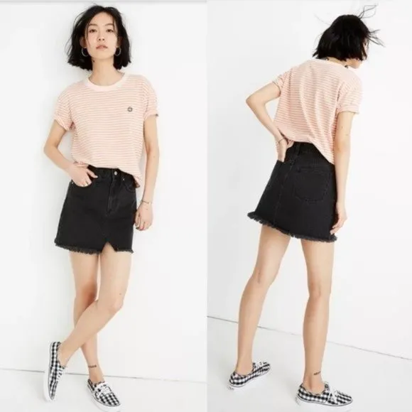 NWT Madewell Black Rigid Denim A-Line Mini Skirt