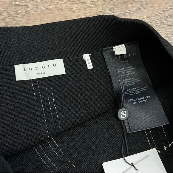 NWT Sandro Paris black knit Eudine a-line mini skirt