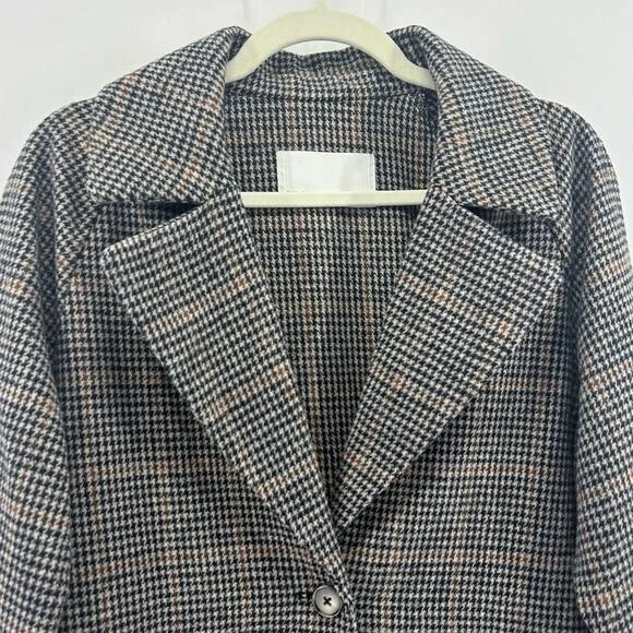 Oak   Fort Wool Blend Plaid Houndstooth Long Trench Coat x-Small