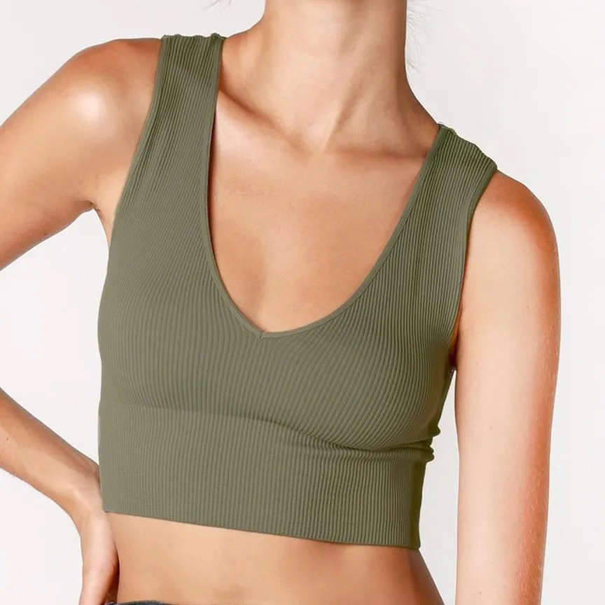 Olive V-Neck Crop Top