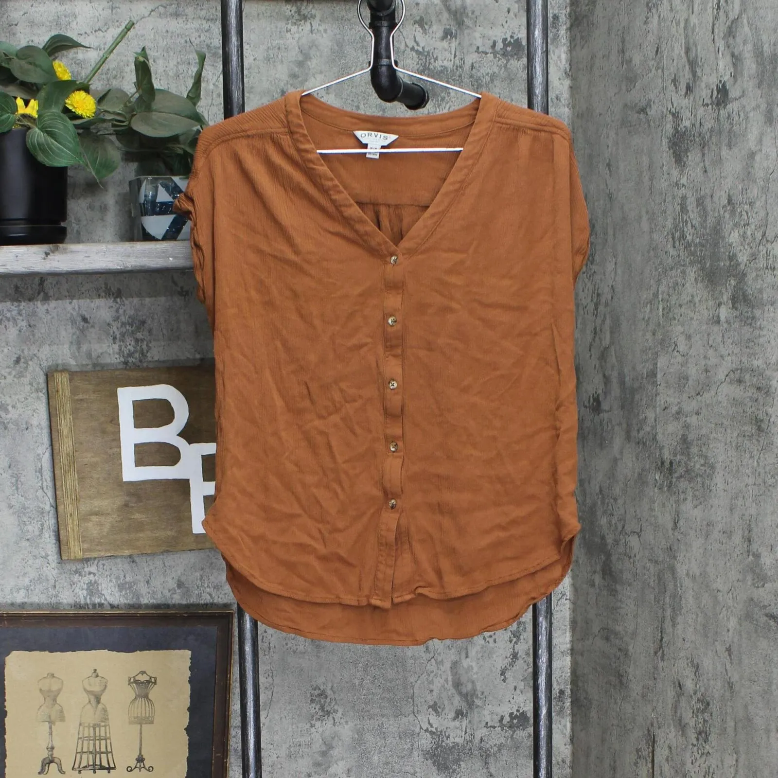 Orvis Womens Gauze Button Up Shirt Top 1770085 Rust Brown M