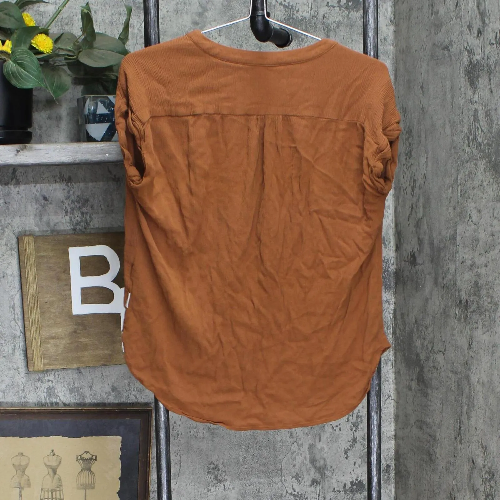 Orvis Womens Gauze Button Up Shirt Top 1770085 Rust Brown M