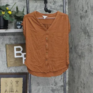 Orvis Womens Gauze Button Up Shirt Top 1770085 Rust Brown M
