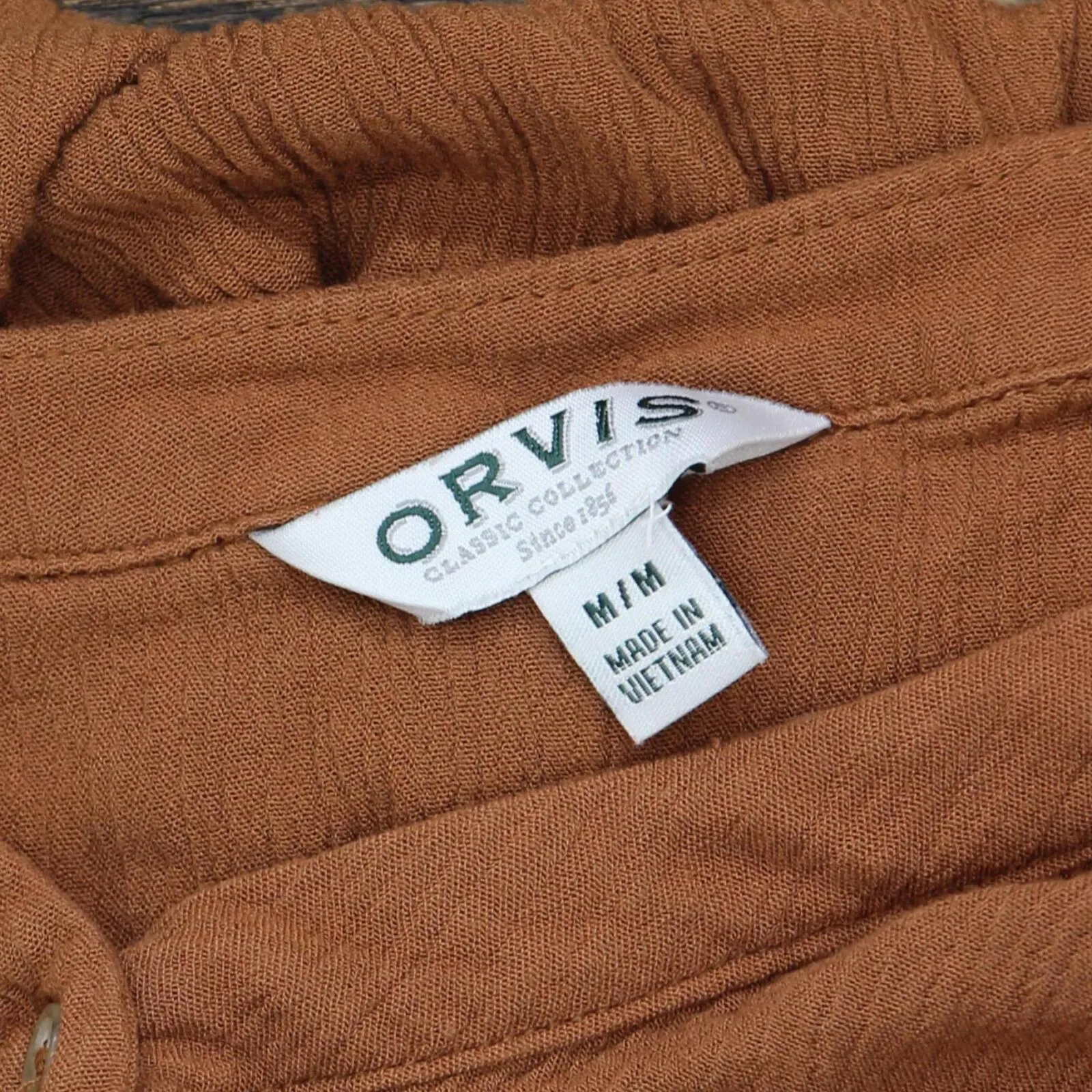 Orvis Womens Gauze Button Up Shirt Top 1770085 Rust Brown M